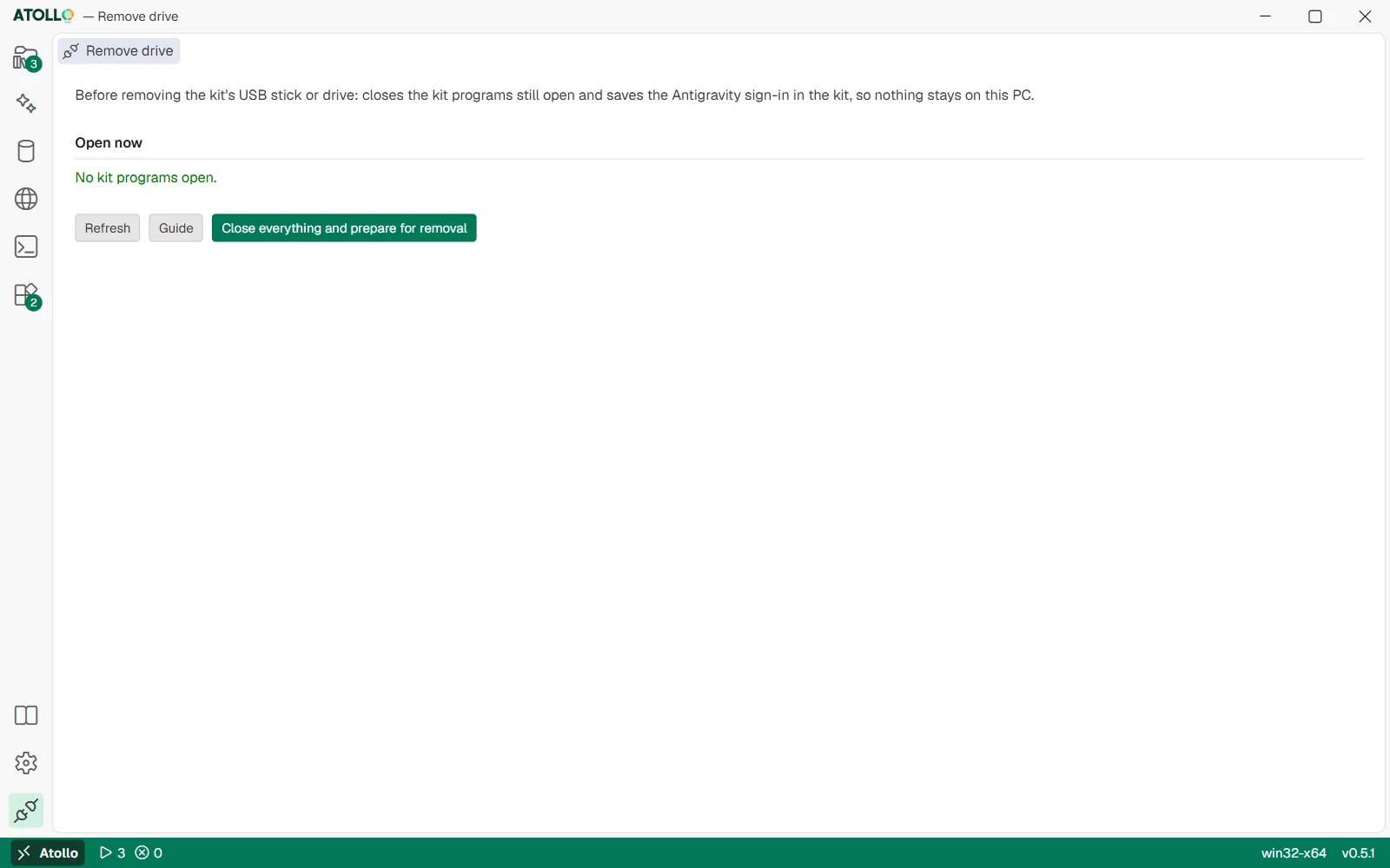 The “Remove drive” page