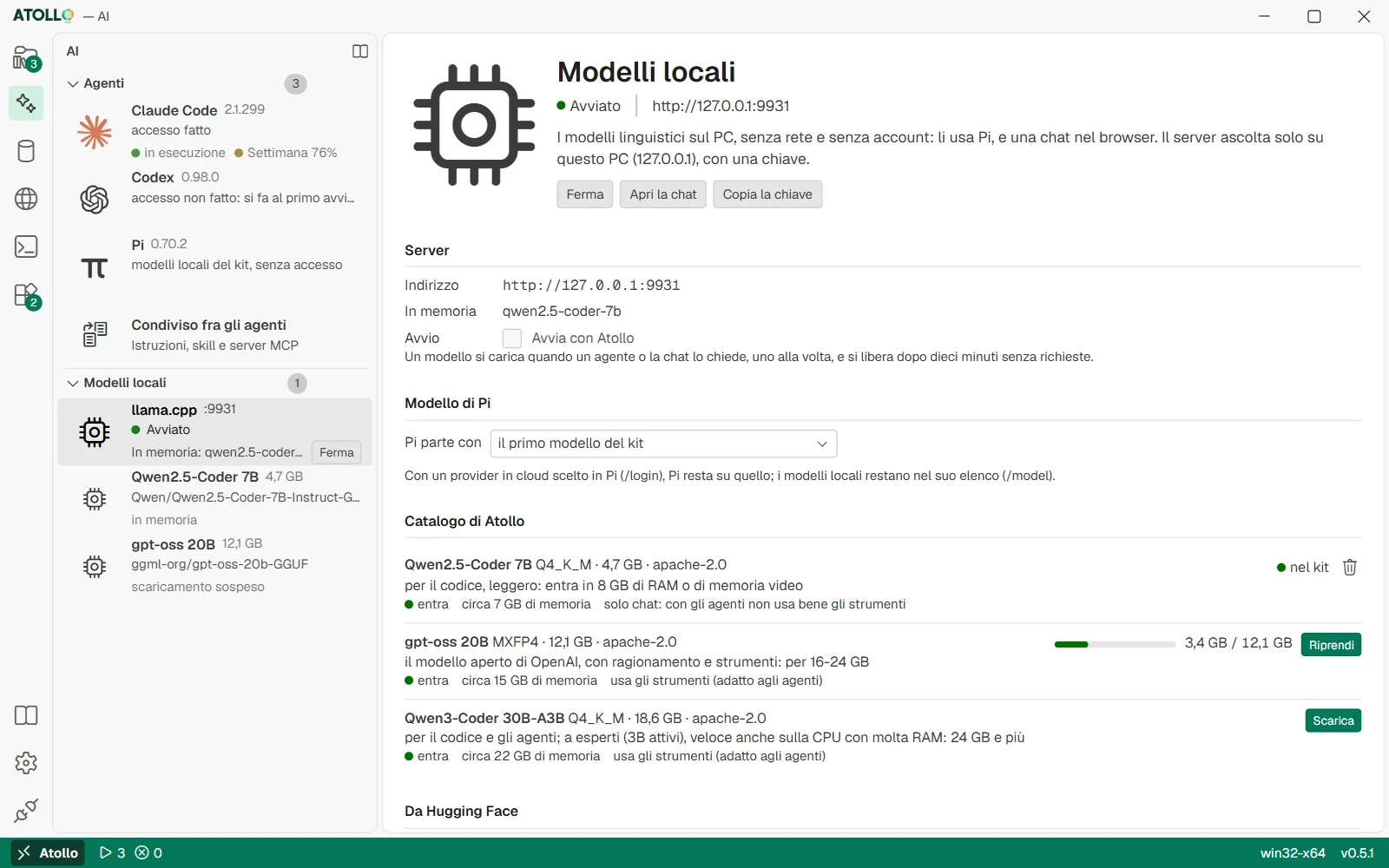 La pagina AI: modelli locali